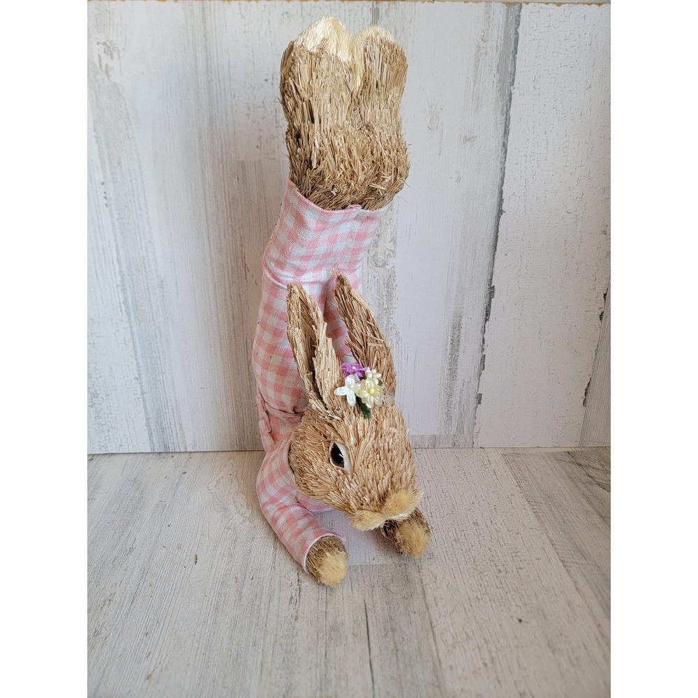 vintage Pier 1 Bristle bunny girl hand stand Easter rabbit home decor spring